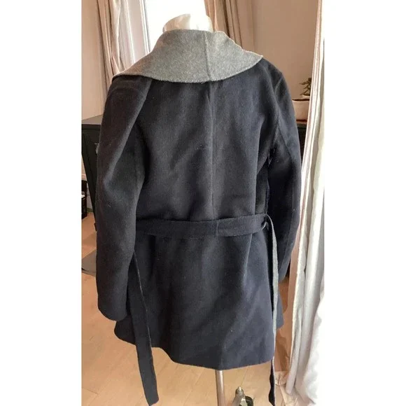 soia & kyo wrap belted coat jacket wool blend navy gray Xs - Picture 4 of 8